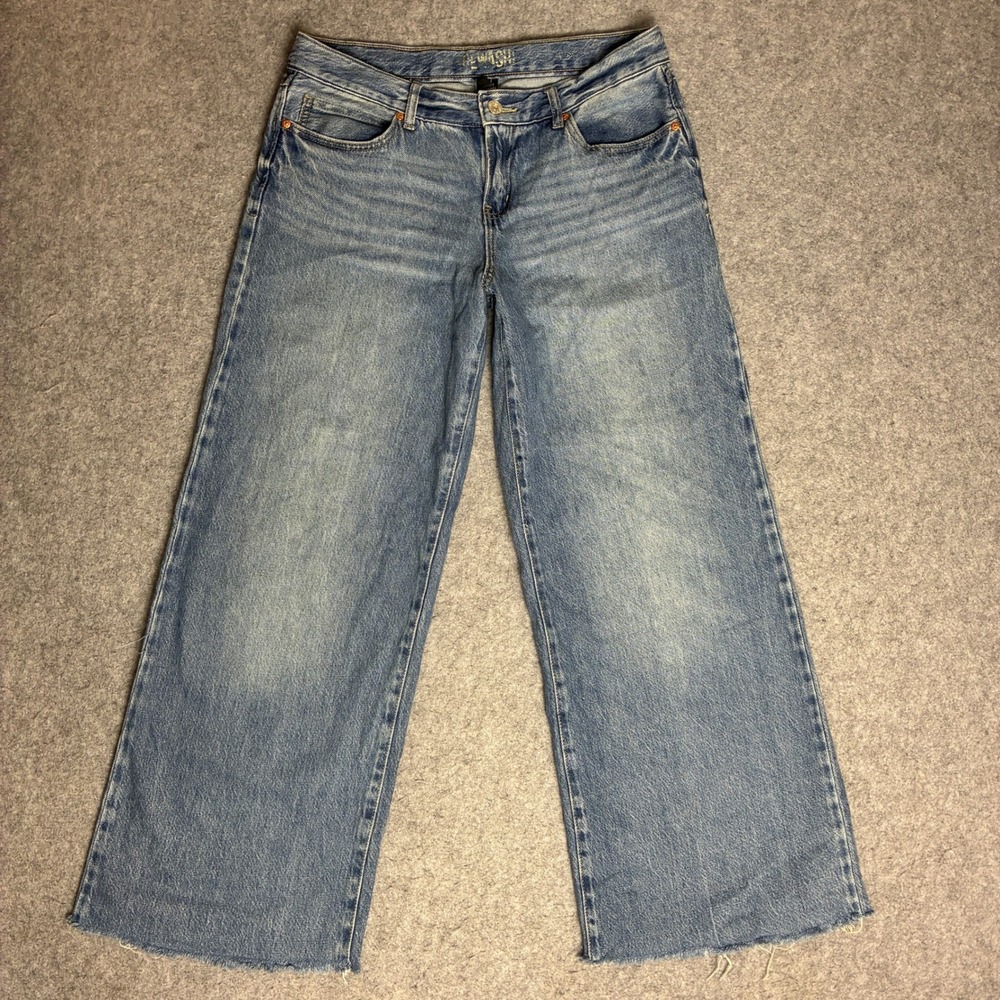 Rewash Wide Leg Jeans Womens Size 32x28 Blue Excellent Raw Hem Light Wash Denim